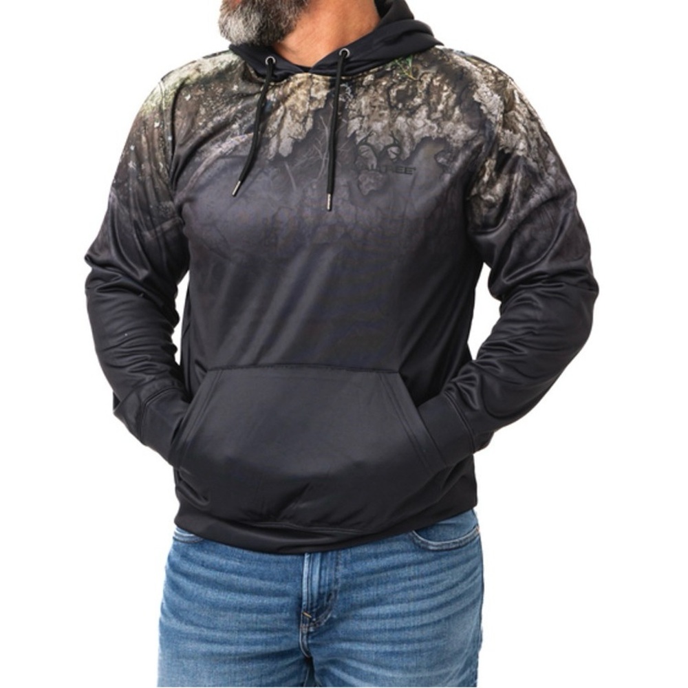 NWT REALTREE MEN'S STRIKE
PERFORMANCE BLACK FLEECE HOODIE SIZE LARGE